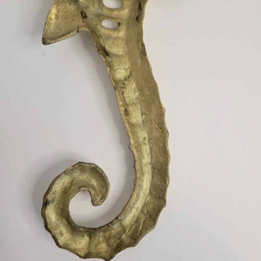 Vintage Solid Brass Sea Horse Wall Hangings Pair 14” & 12” Japan